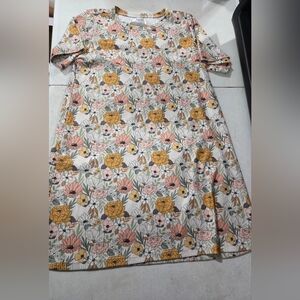 Girls' Floral Short-Sleeve Casual Dress - Pink & Mustard